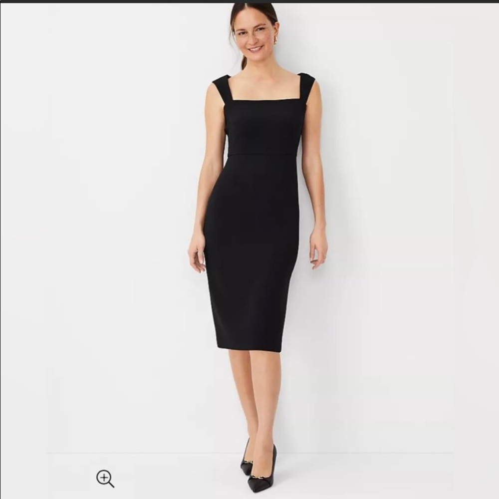 Black Square Neck Cap Sleeve Ann Taylor Sheath Dress